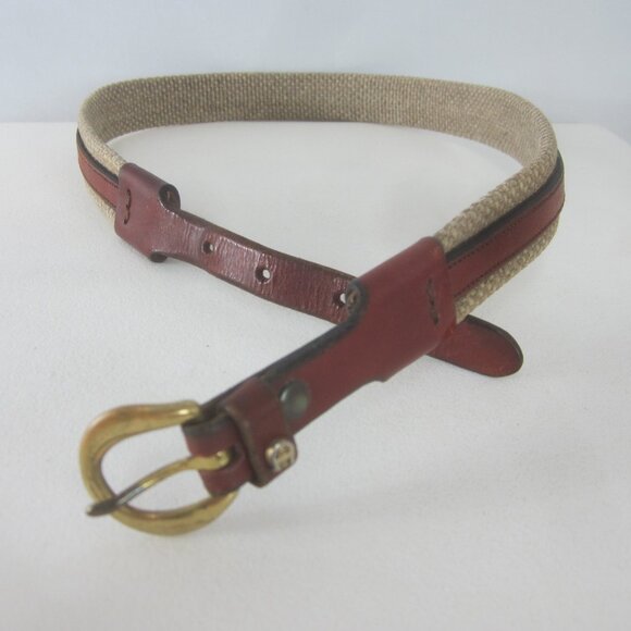 Etienne Aigner Belt 30 Beige Woven Brown Leather Trim Belt 28\